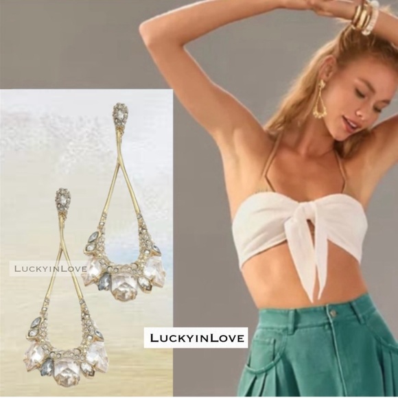 ALEXIS BITTAR • Miss Havisham Jagged Diamond Gold Crystal Marquis Earrings - Picture 4 of 13